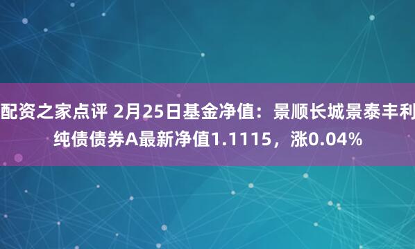 配资之家点评 2月25日基金净值：景顺长城景泰丰利纯债债券A最新净值1.1115，涨0.04%