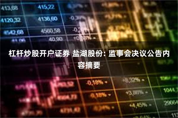 杠杆炒股开户证券 盐湖股份: 监事会决议公告内容摘要