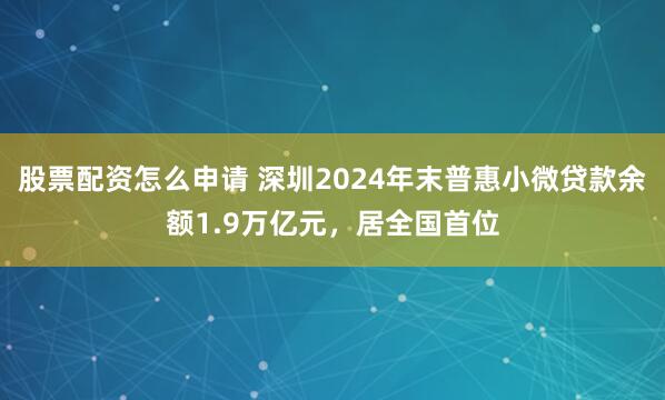 股票配资怎么申请 深圳2024年末普惠小微贷款余额1.9万亿元，居全国首位